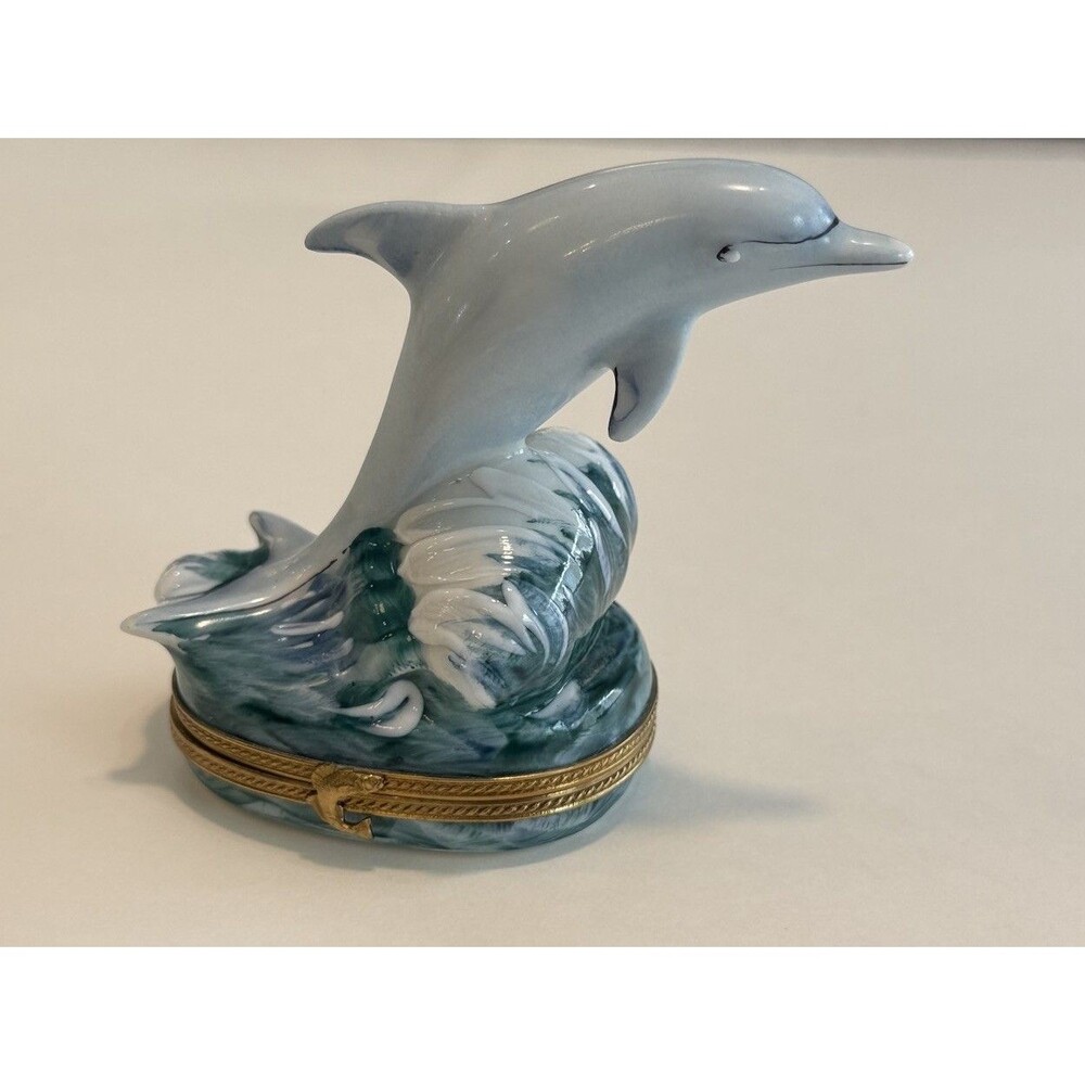 Vintage Dolphin Limoges Porcelain Trinket Box ROCHARD France Hand Painted